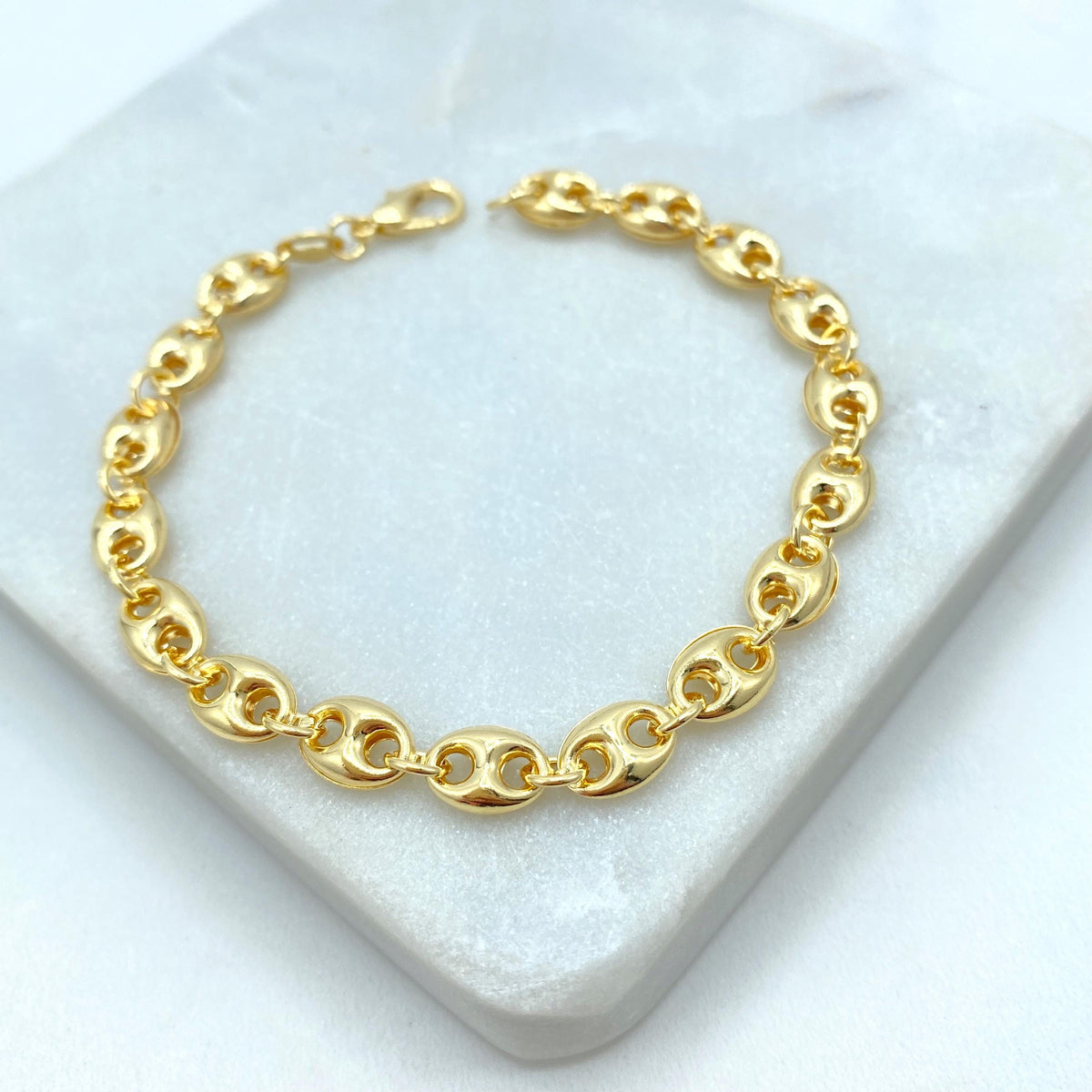 18k Gold Filled 6mm Mariner Anchor Chain, Bracelet, Chunky Link Mariner Chain Linked Bracelet, 7 Inches, Wholesale Jewelry Making Supplies