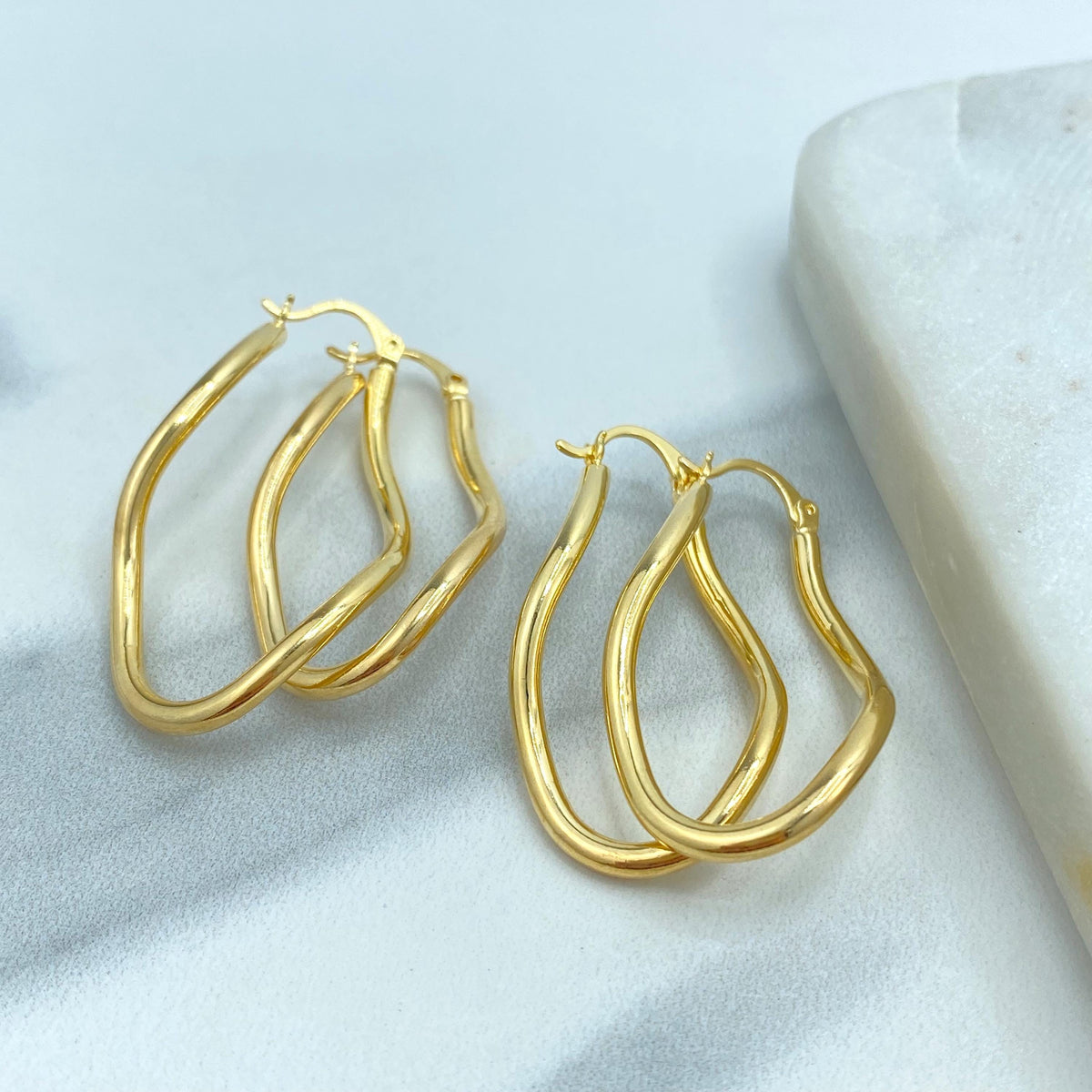 18k Gold Filled Irregular Hoop Earrings, Lightweight & Bold Earrings, Modern Sculptural Hoops, 2 Sizes, Wholesale Jewelry