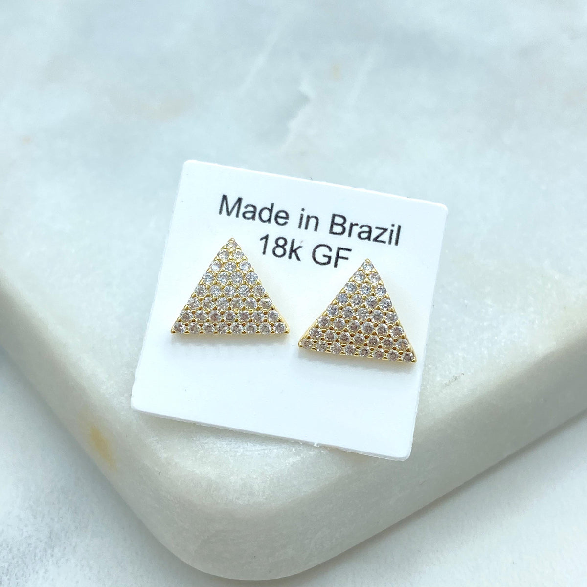 18k Gold Filled Triangle Stud Earrings, Micro Pave CZ Triangle Earrings, Minimalist Geometric Earrings with Micro CZ, Wholesale Jewelry