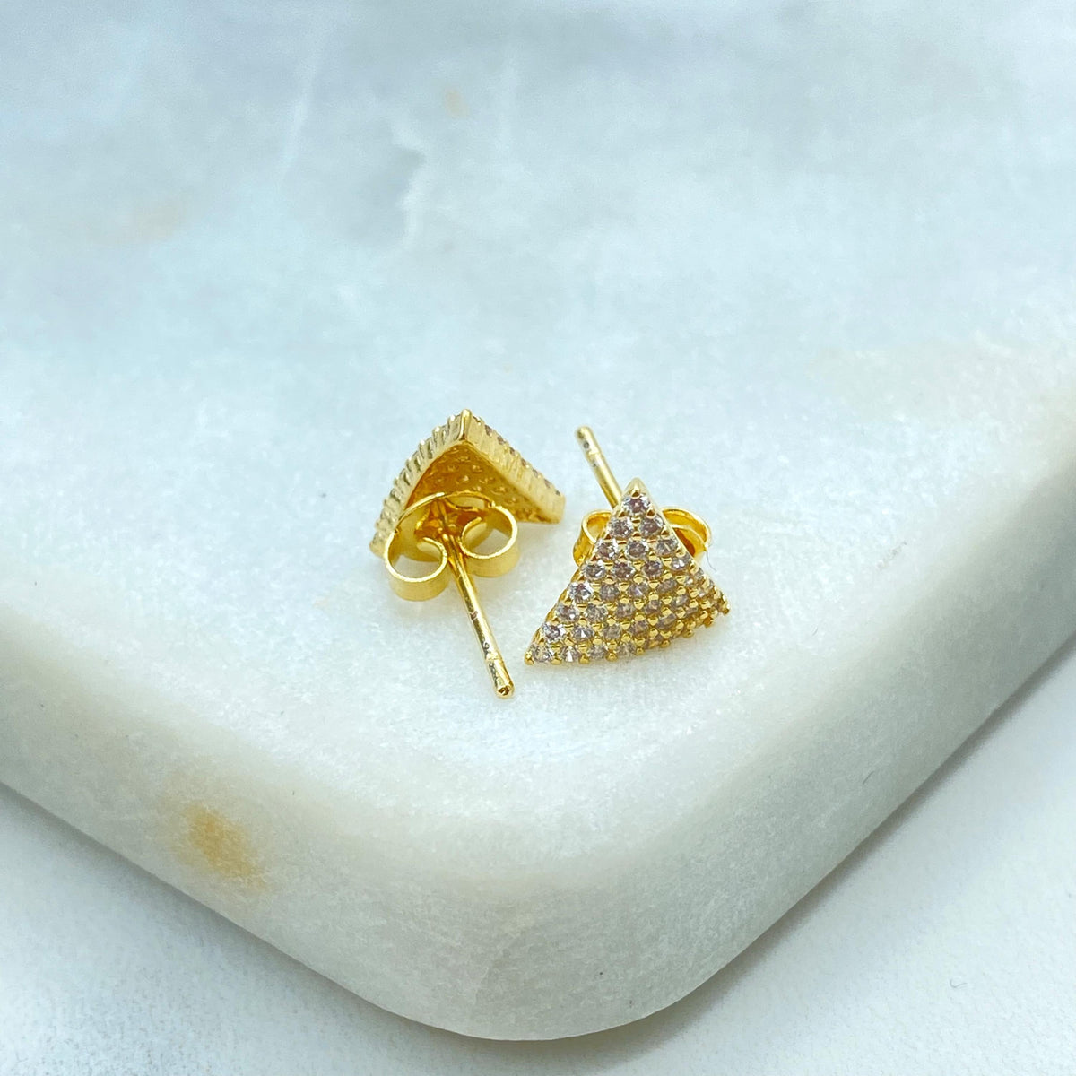 18k Gold Filled Triangle Stud Earrings, Micro Pave CZ Triangle Earrings, Minimalist Geometric Earrings with Micro CZ, Wholesale Jewelry
