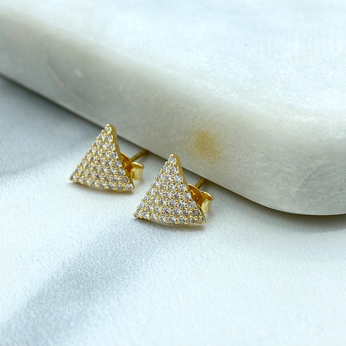 18k Gold Filled Triangle Stud Earrings, Micro Pave CZ Triangle Earrings, Minimalist Geometric Earrings with Micro CZ, Wholesale Jewelry
