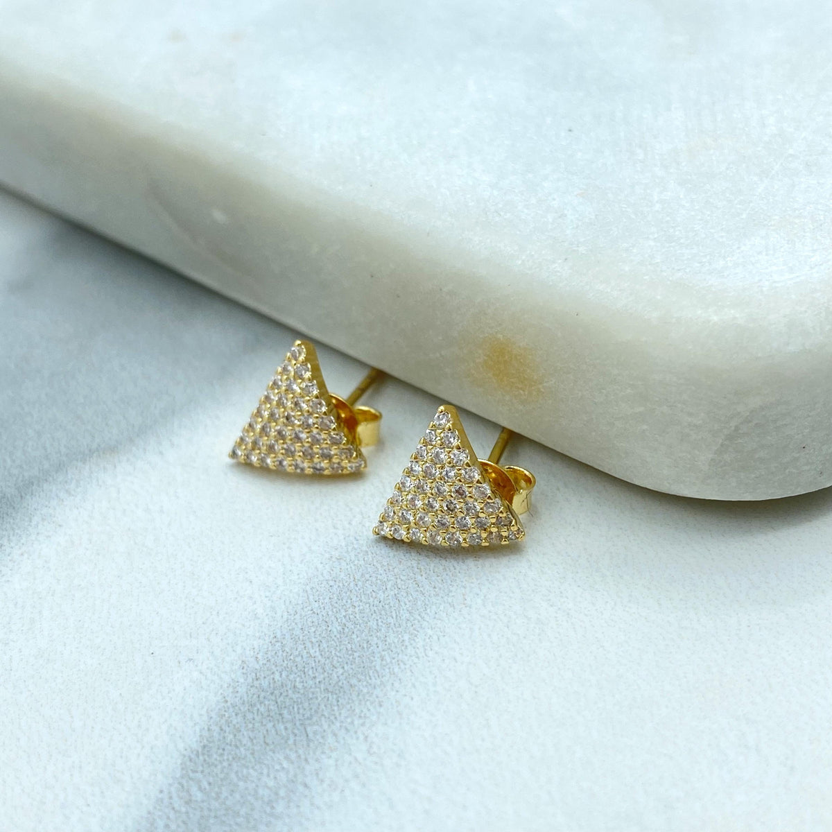 18k Gold Filled Triangle Stud Earrings, Micro Pave CZ Triangle Earrings, Minimalist Geometric Earrings with Micro CZ, Wholesale Jewelry