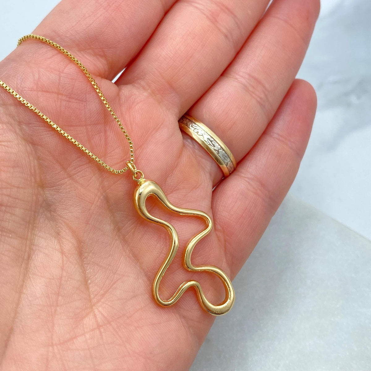 18k Gold Filled Asymmetrical Charm Necklace, Melting Design Charm Necklace, Mismatched Necklace, Slime Drip Necklace, Wholesale Jewelry