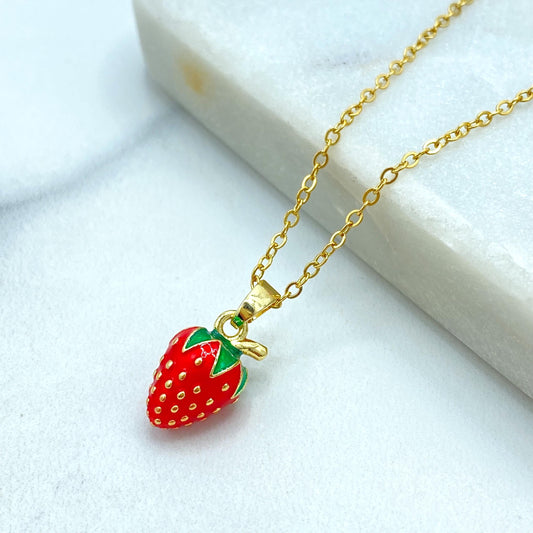 Stainless Steel Strawberry Pendant Necklace, Cute Enamel Fruit Jewelry, Summer Gift Necklace, Enamel Strawberry Necklace, Wholesale Jewelry