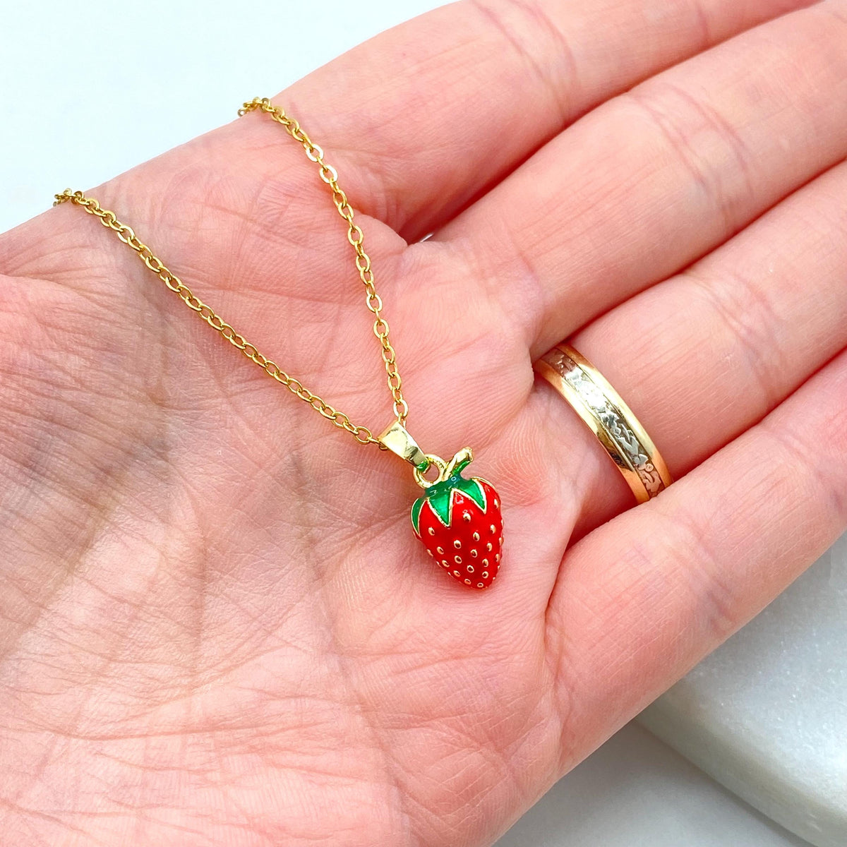 Stainless Steel Strawberry Pendant Necklace, Cute Enamel Fruit Jewelry, Summer Gift Necklace, Enamel Strawberry Necklace, Wholesale Jewelry