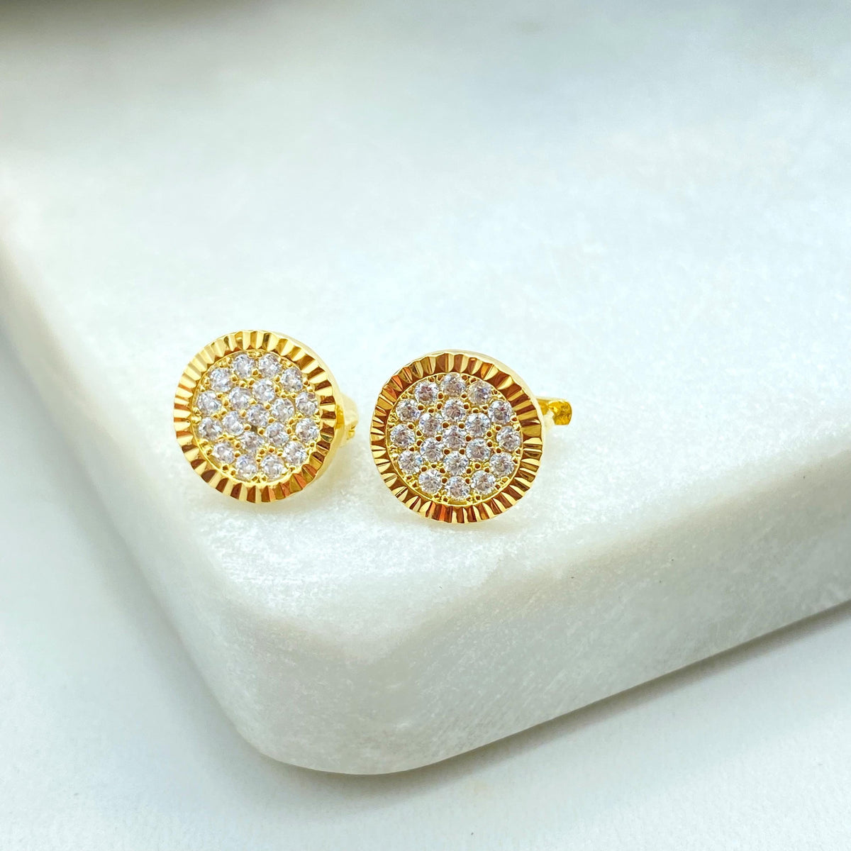 18k Gold Filled Moissanite Earrings, Classic Pave Circle Huggie Earrings, Textured & Micro CZ Round Huggie, Wholesale Jewelry