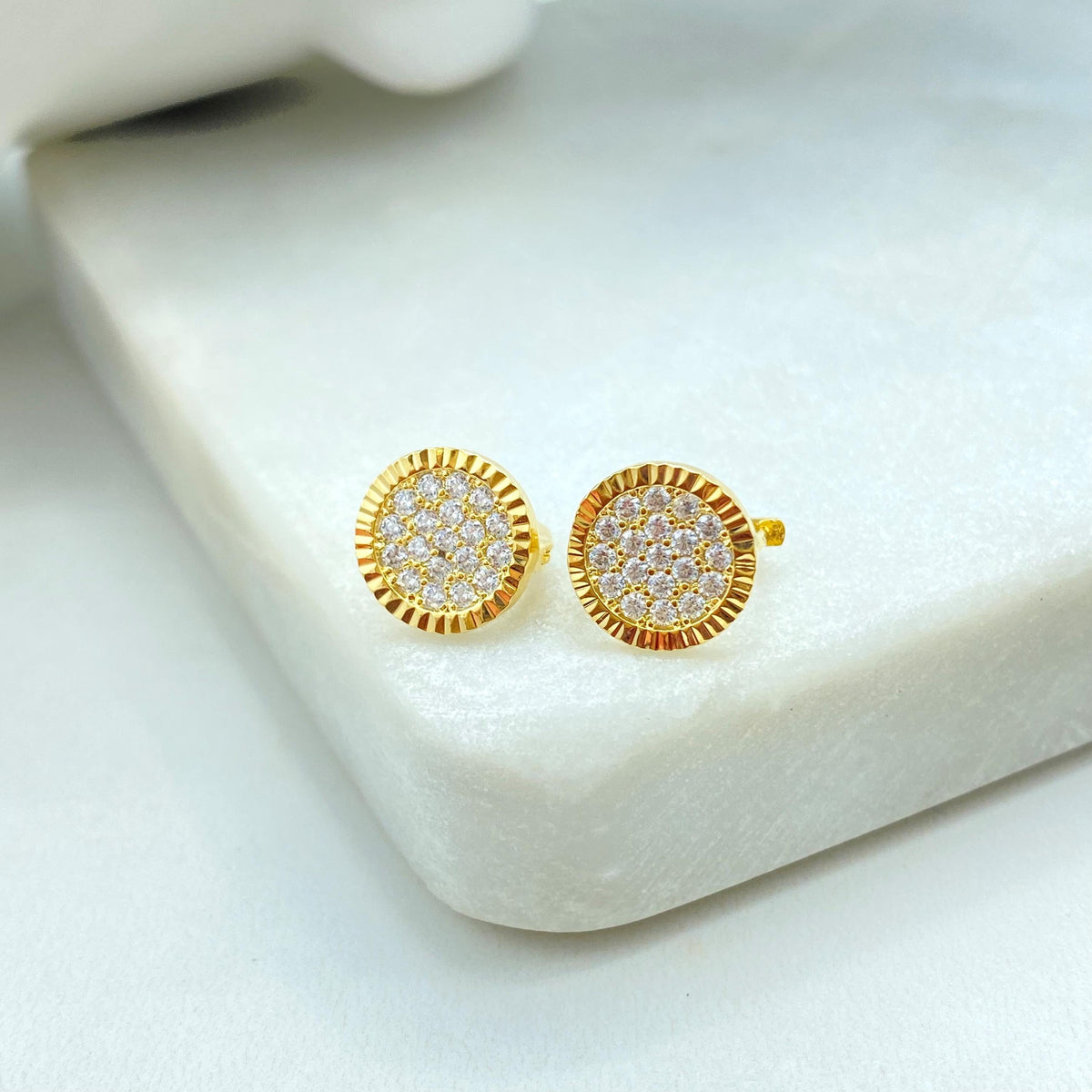 18k Gold Filled Moissanite Earrings, Classic Pave Circle Huggie Earrings, Textured & Micro CZ Round Huggie, Wholesale Jewelry