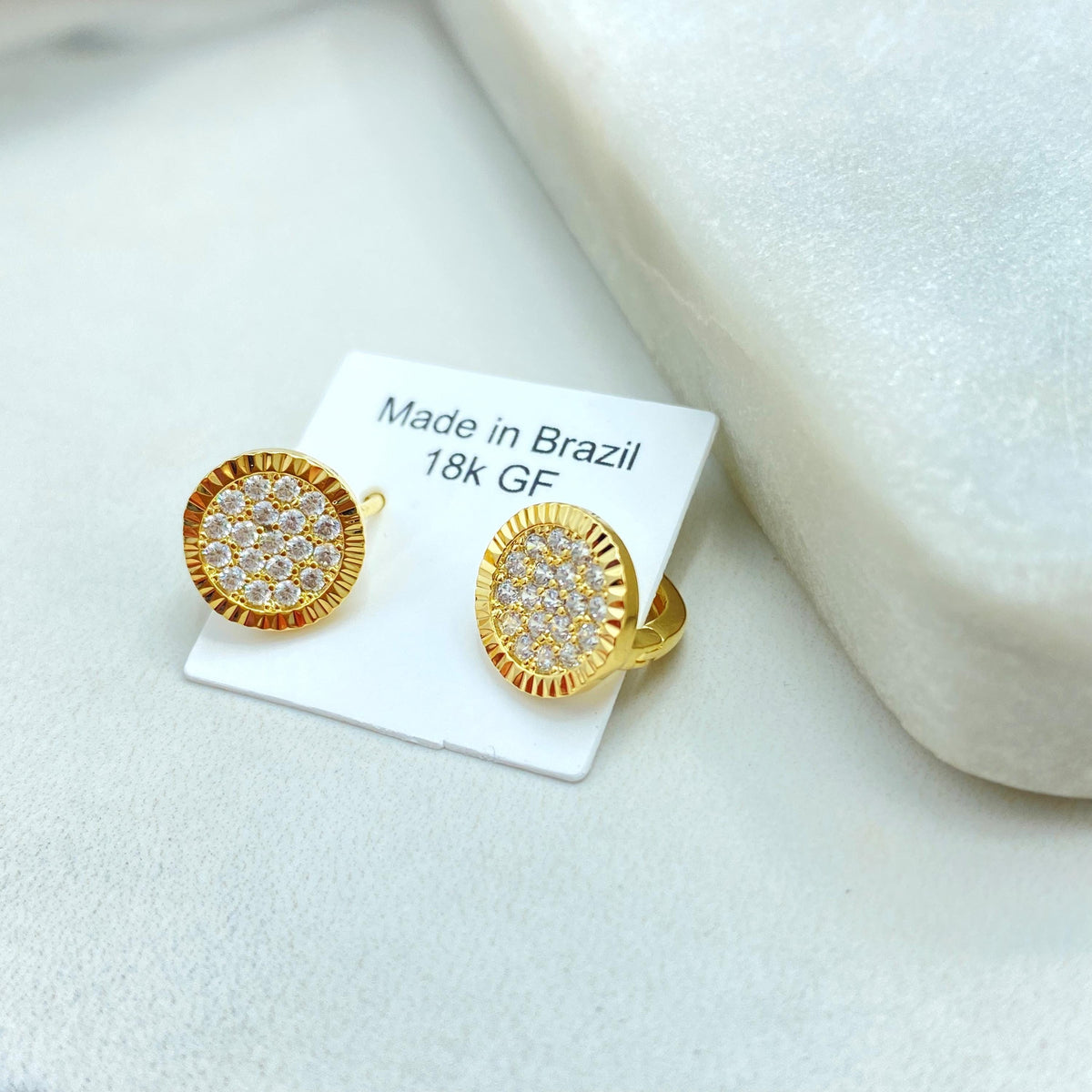 18k Gold Filled Moissanite Earrings, Classic Pave Circle Huggie Earrings, Textured & Micro CZ Round Huggie, Wholesale Jewelry