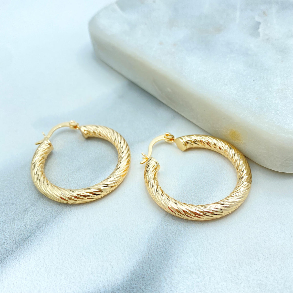 18k Gold Filled Textured Hoops Earrings, 30mm Gold Hoops, Twisted 30mm Hoops Earrings, Wholesale Jewelry