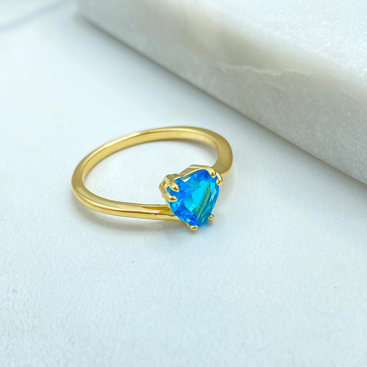 18k Gold Filled Heart Shaped Solitaire Ring, Colorful Statement Ring, Available in Multiple Vibrant Stone Colors, Wholesale Jewelry