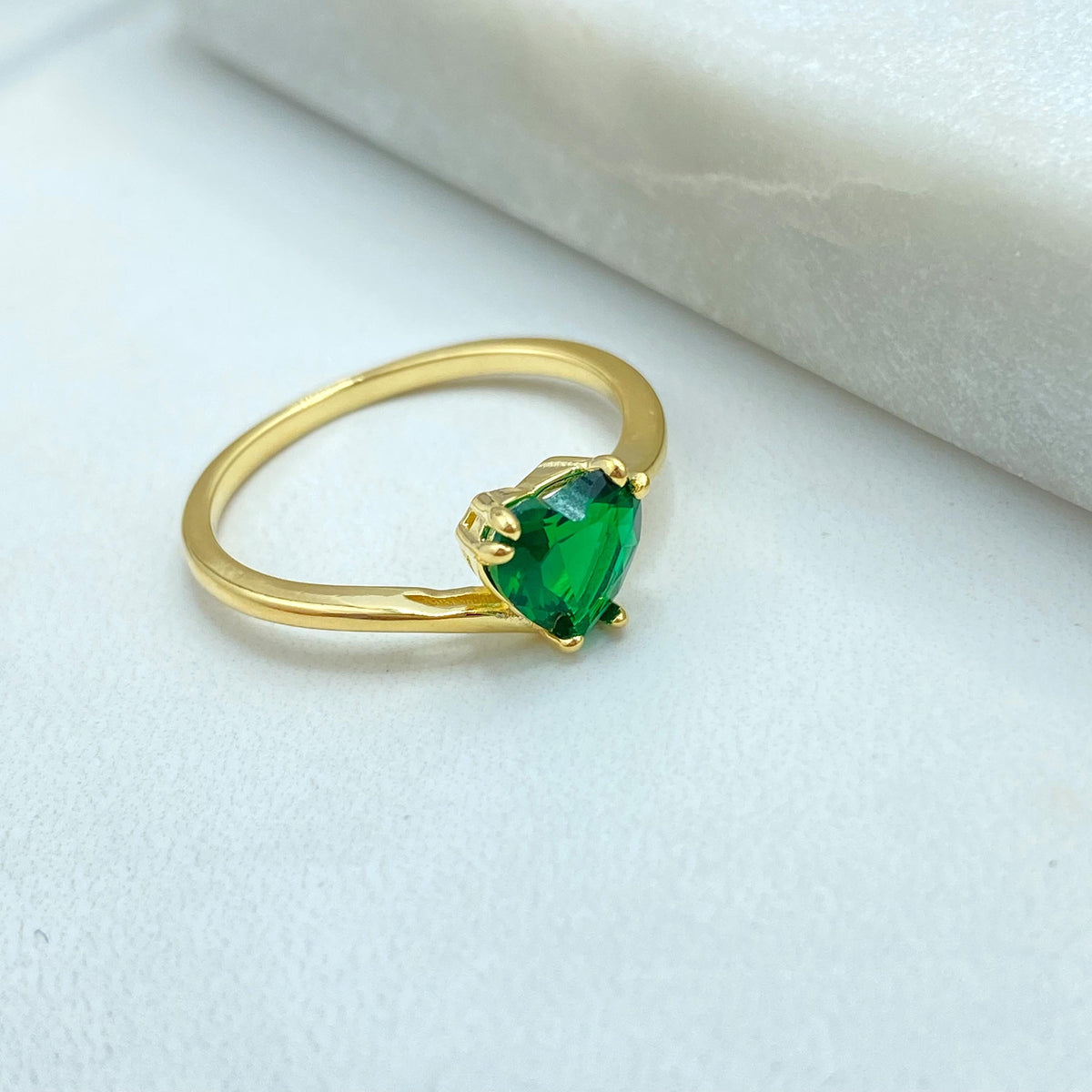 18k Gold Filled Heart Shaped Solitaire Ring, Colorful Statement Ring, Available in Multiple Vibrant Stone Colors, Wholesale Jewelry
