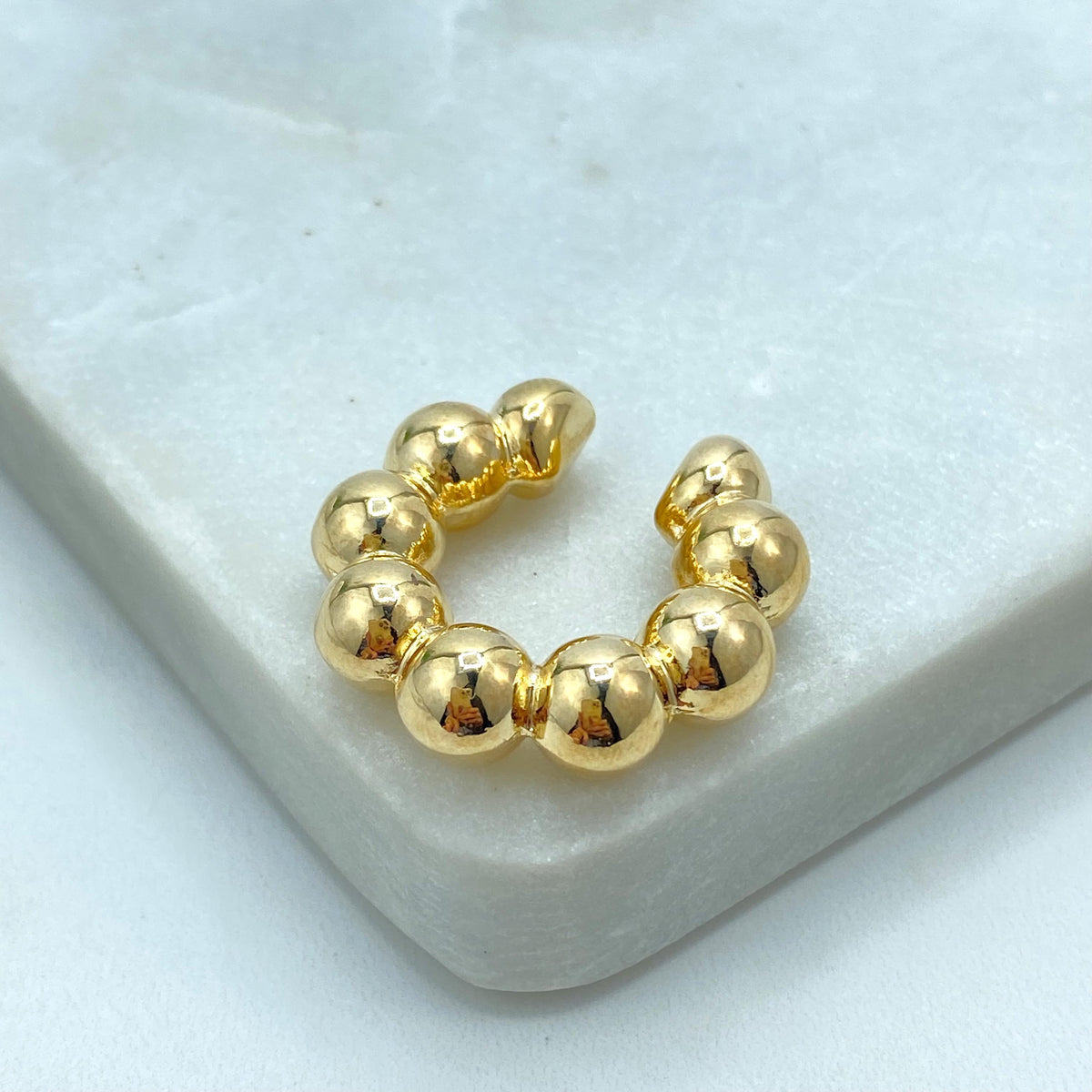18k Gold Filled Beaded Bold & Chunky Ear Cuff, Lightweight, Single Side Cuff Earring, No Piercing Required, Modern Ball Cuff Earrings.