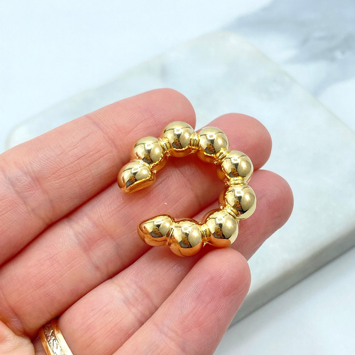 18k Gold Filled Beaded Bold & Chunky Ear Cuff, Lightweight, Single Side Cuff Earring, No Piercing Required, Modern Ball Cuff Earrings.