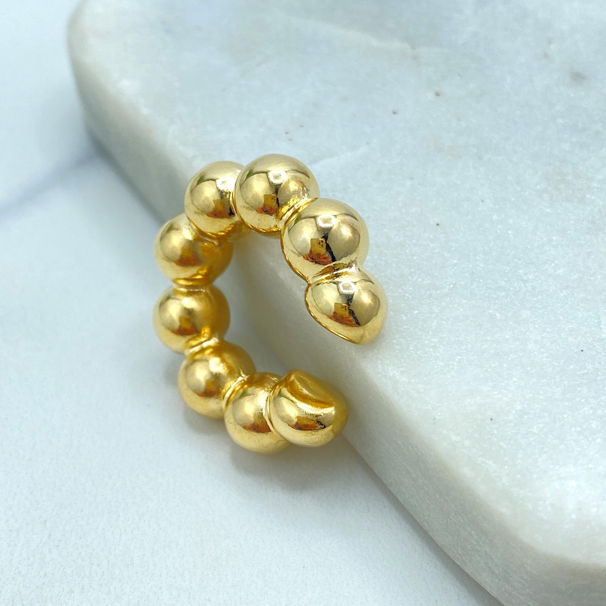 18k Gold Filled Beaded Bold & Chunky Ear Cuff, Lightweight, Single Side Cuff Earring, No Piercing Required, Modern Ball Cuff Earrings.