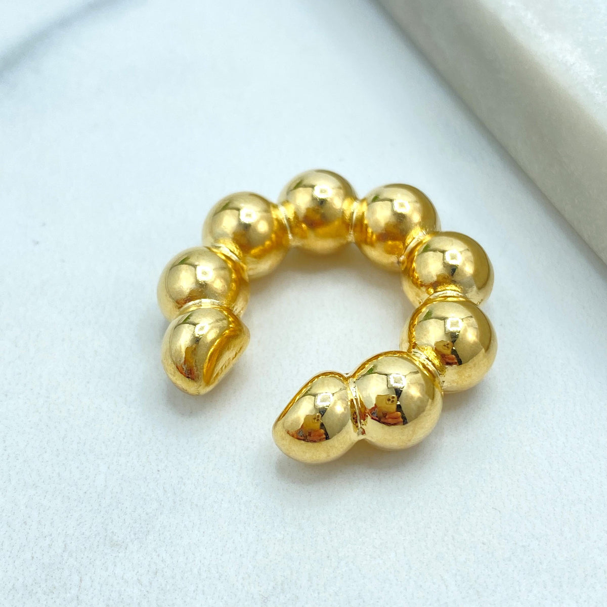 18k Gold Filled Beaded Bold & Chunky Ear Cuff, Lightweight, Single Side Cuff Earring, No Piercing Required, Modern Ball Cuff Earrings.