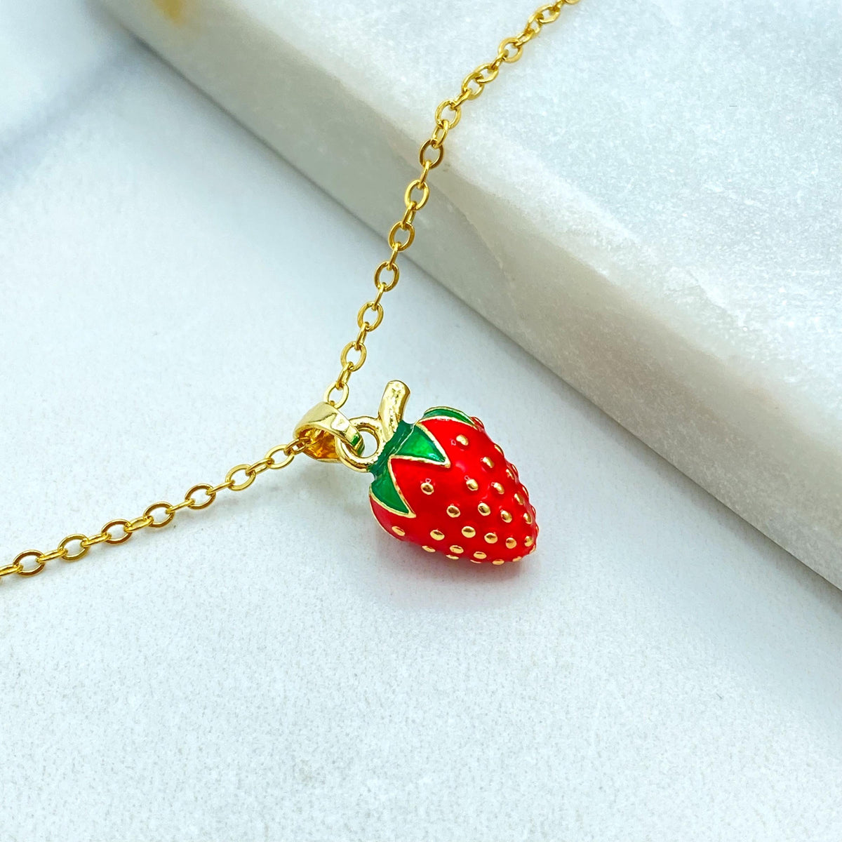 Stainless Steel Strawberry Pendant Necklace, Cute Enamel Fruit Jewelry, Summer Gift Necklace, Enamel Strawberry Necklace, Wholesale Jewelry