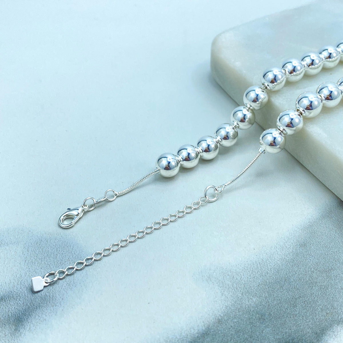 Silver Filled Beads Balls with Dangle Hearts Charms Necklace, Bracelet, Kids Bracelet or Kids Anklet, Silver Beaded Set, Wholesale Jewelry