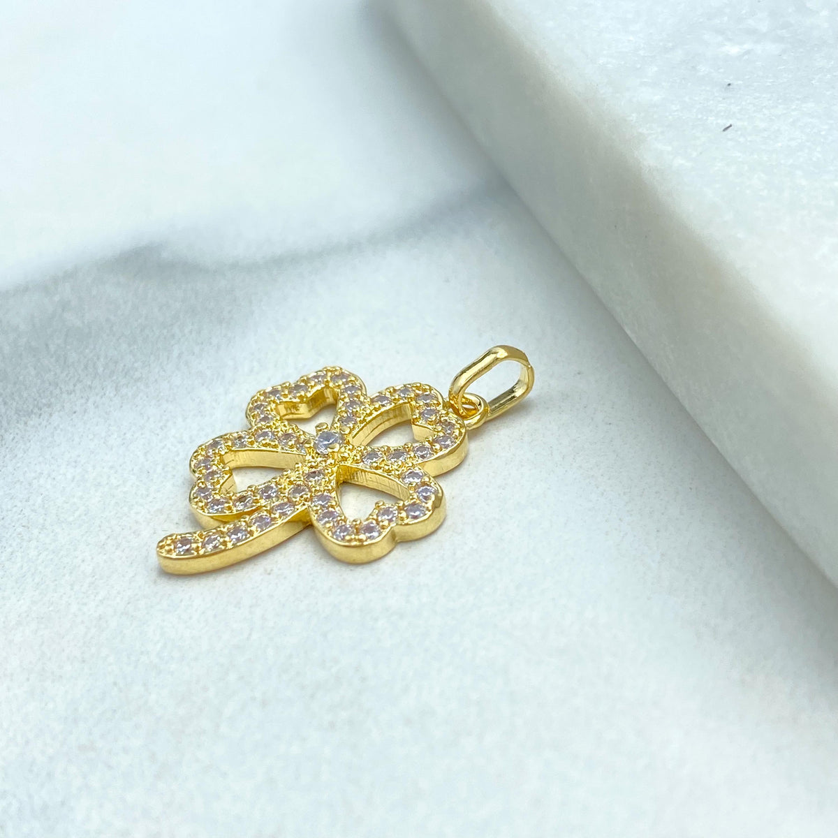 18k Gold Filled Charm, Four Leaf Clover Pendant with Micro Pave CZ, Lucky Jewelry, Gift for Her, Four Leaf Clover Charm, Wholesale Jewelry