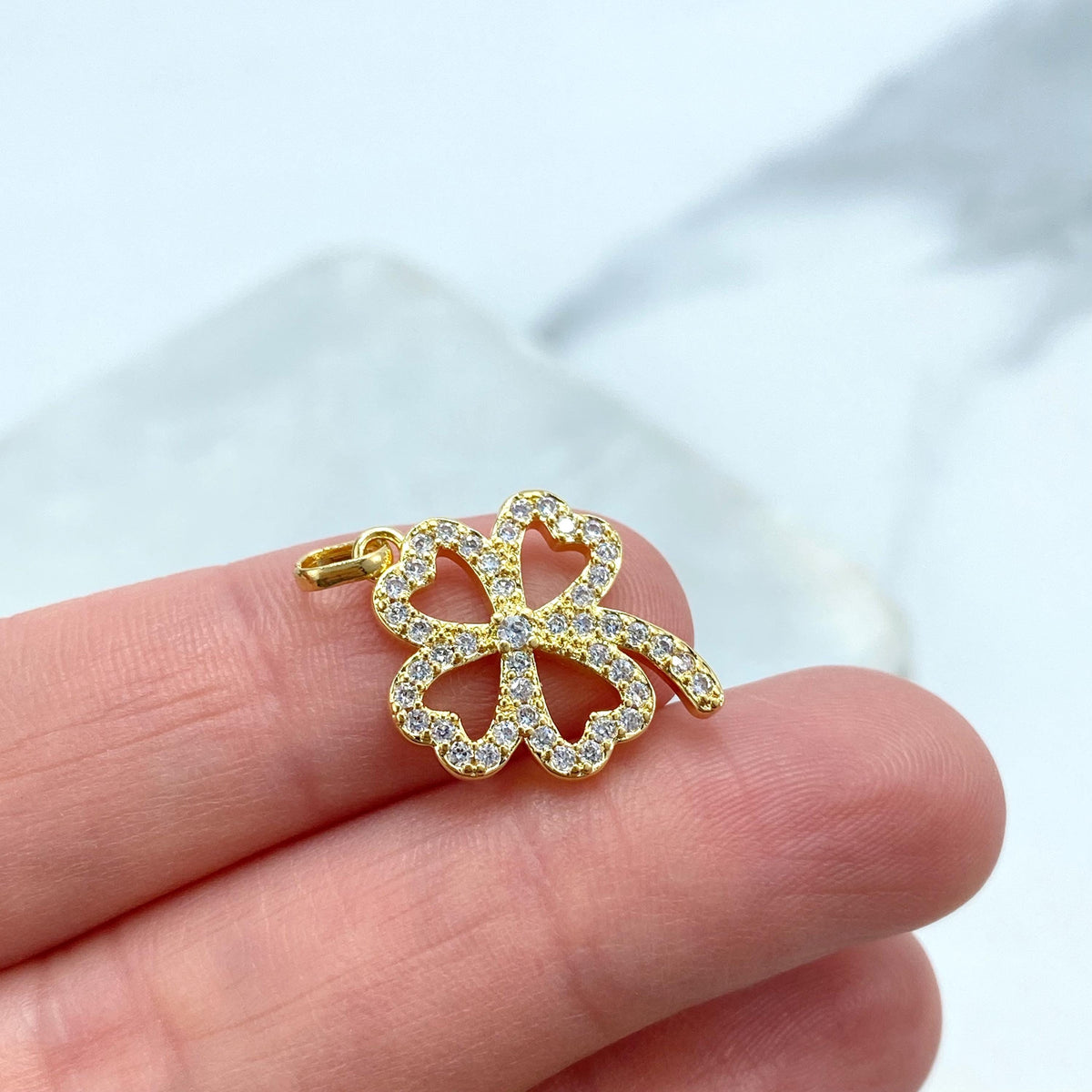 18k Gold Filled Charm, Four Leaf Clover Pendant with Micro Pave CZ, Lucky Jewelry, Gift for Her, Four Leaf Clover Charm, Wholesale Jewelry
