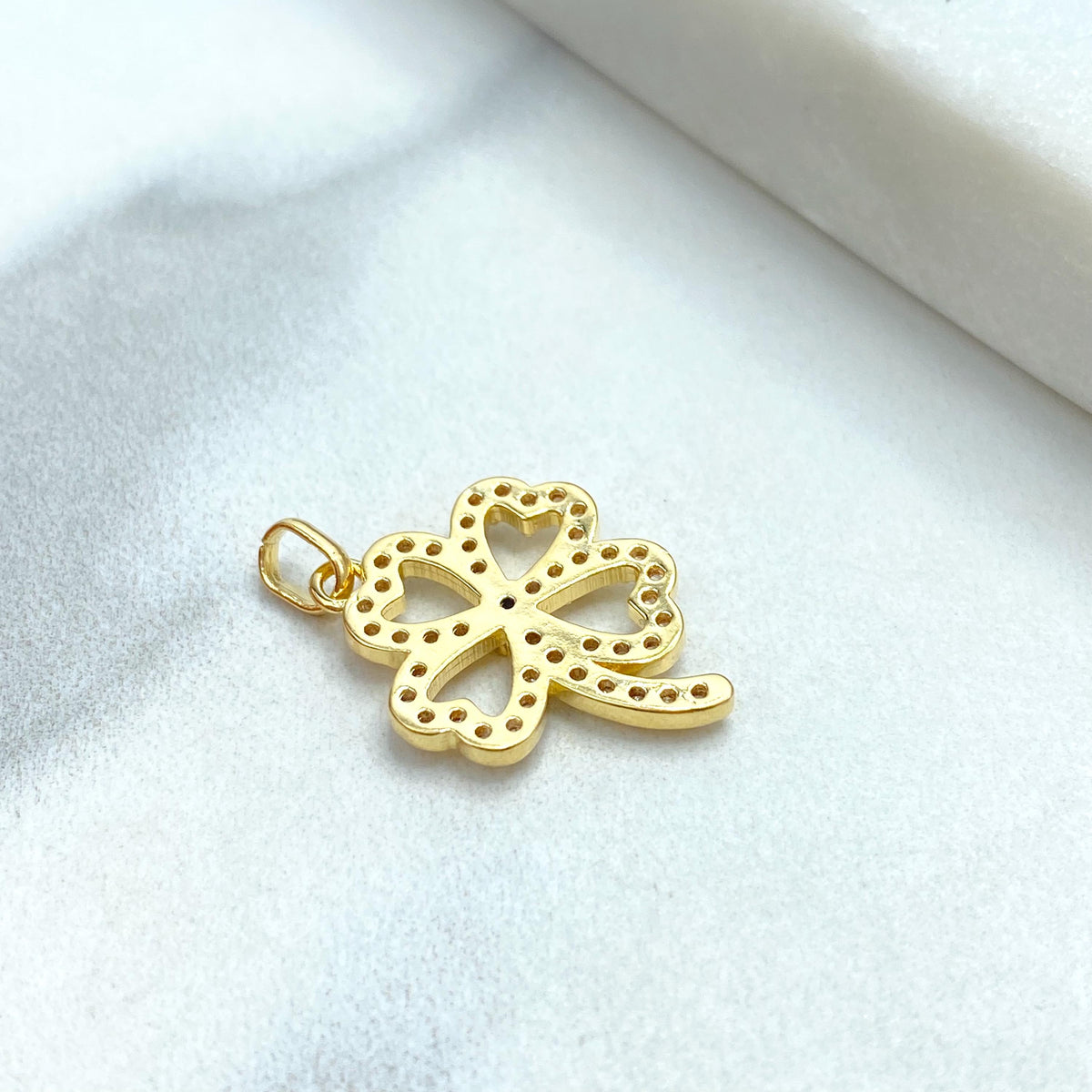 18k Gold Filled Charm, Four Leaf Clover Pendant with Micro Pave CZ, Lucky Jewelry, Gift for Her, Four Leaf Clover Charm, Wholesale Jewelry