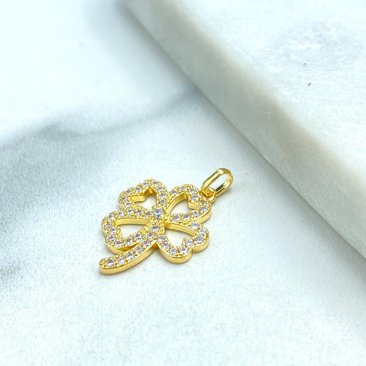 18k Gold Filled Charm, Four Leaf Clover Pendant with Micro Pave CZ, Lucky Jewelry, Gift for Her, Four Leaf Clover Charm, Wholesale Jewelry