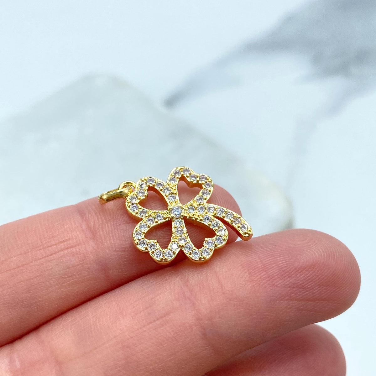 18k Gold Filled Charm, Four Leaf Clover Pendant with Micro Pave CZ, Lucky Jewelry, Gift for Her, Four Leaf Clover Charm, Wholesale Jewelry
