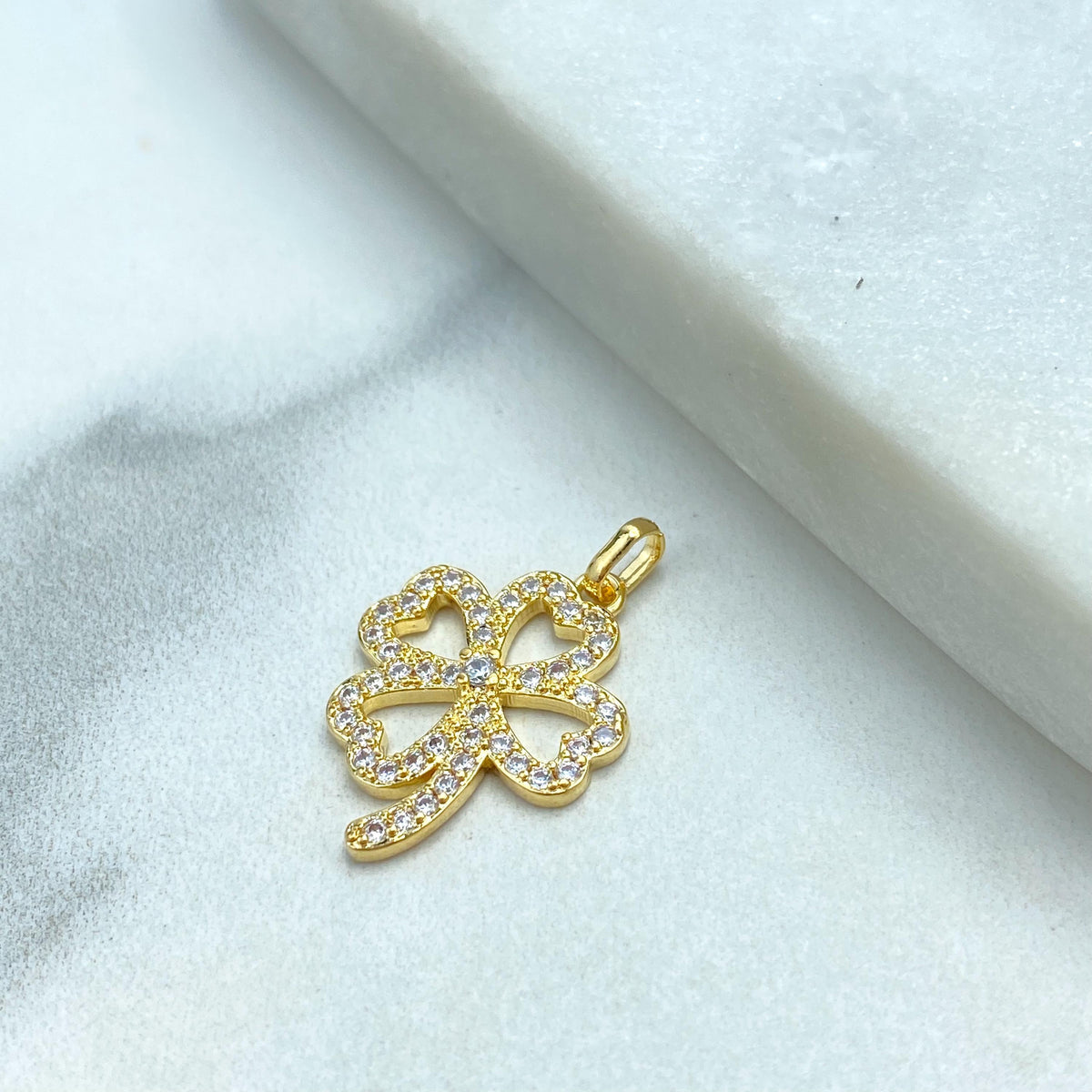 18k Gold Filled Charm, Four Leaf Clover Pendant with Micro Pave CZ, Lucky Jewelry, Gift for Her, Four Leaf Clover Charm, Wholesale Jewelry