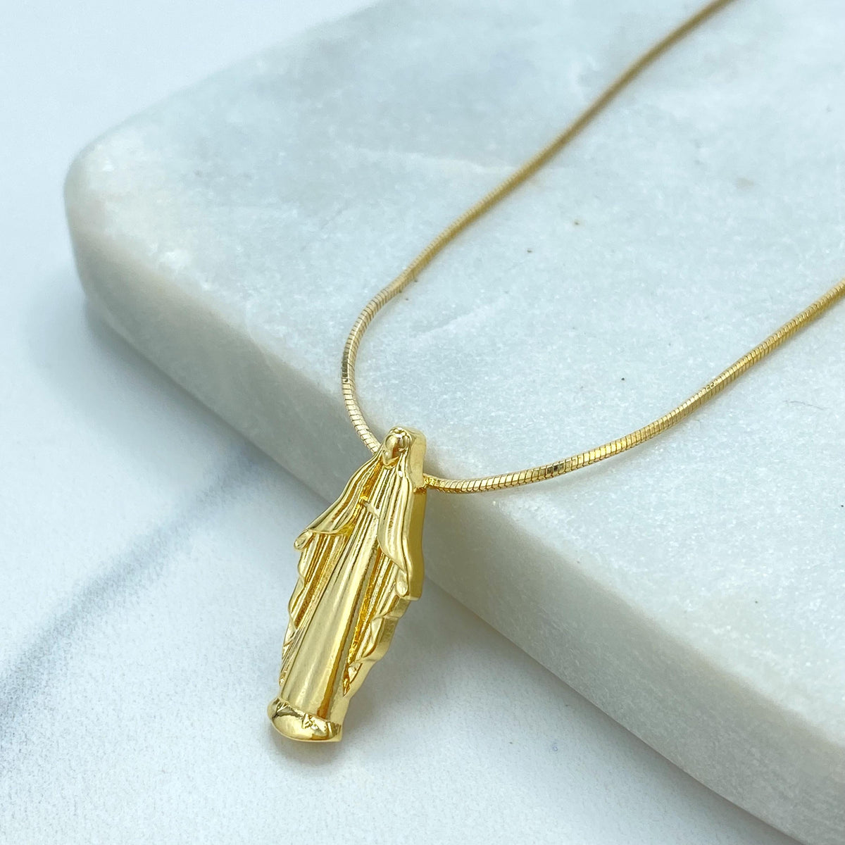 18k Gold Filled Miraculous Necklace, Virgin Mary Pendant with Snake Chain, 18 Inches, Religious Jewelry Gift, La Milagrosa Necklace