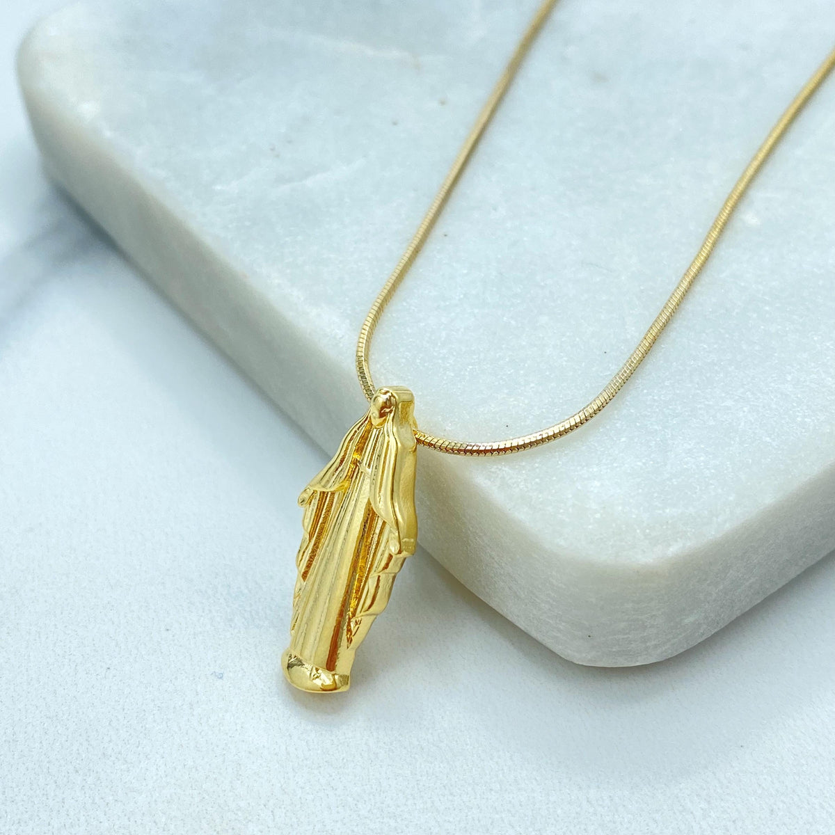 18k Gold Filled Miraculous Necklace, Virgin Mary Pendant with Snake Chain, 18 Inches, Religious Jewelry Gift, La Milagrosa Necklace