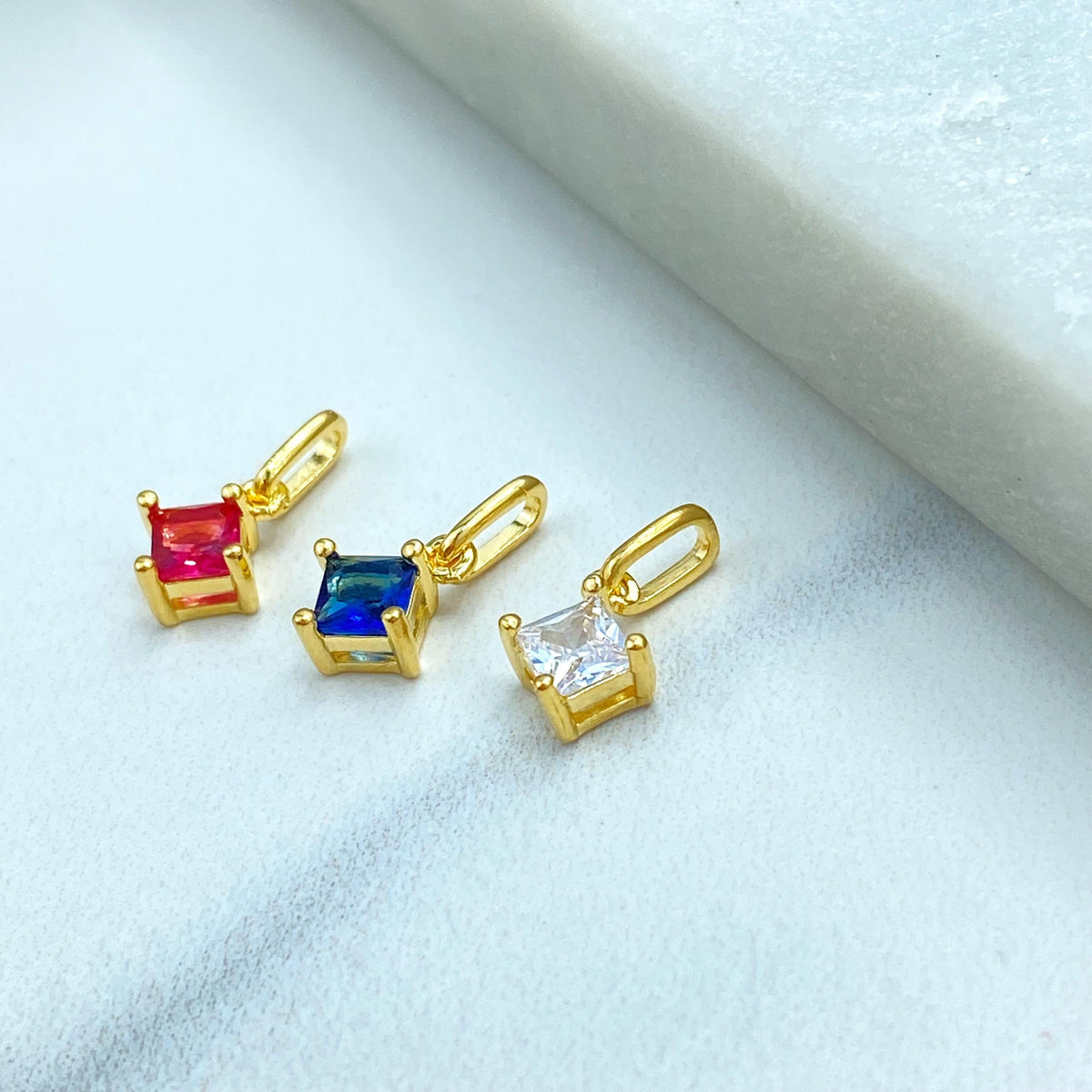 18k Gold Filled Charm, Petite Square CZ Charm in Ruby, Sapphire & Diamond Simulated Stones, CZ Charm, Dainty Jewelry, Wholesale Jewelry