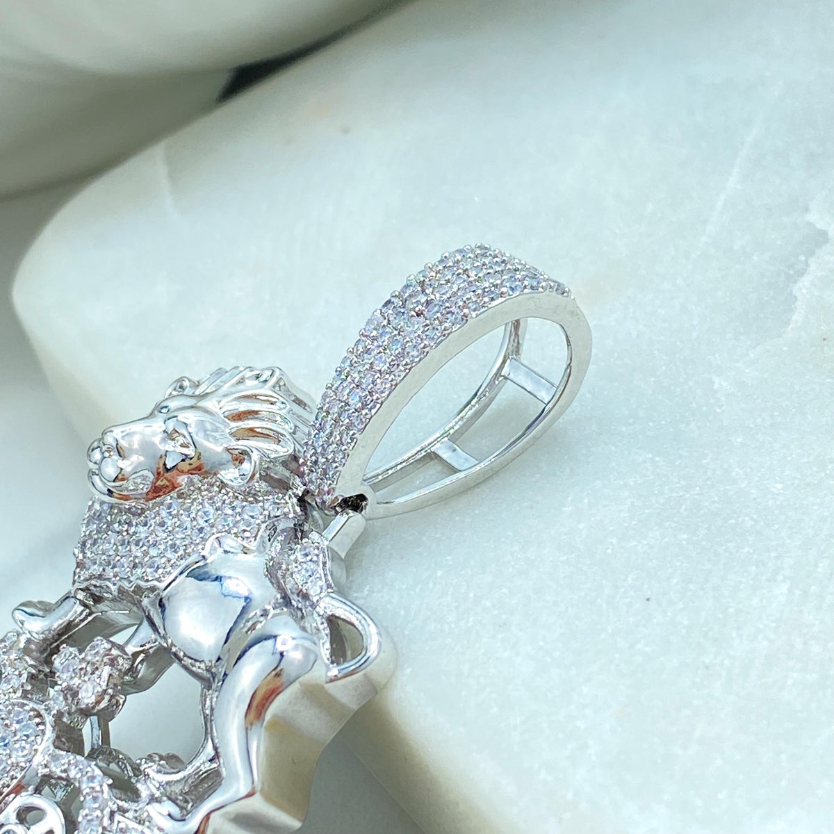 Silver Filled Cubic Zirconia, Pave, The Lion & The Crown Pendant Charms, Hip Hop, Men's Jewelry, Wholesale Jewelry Making Supplies