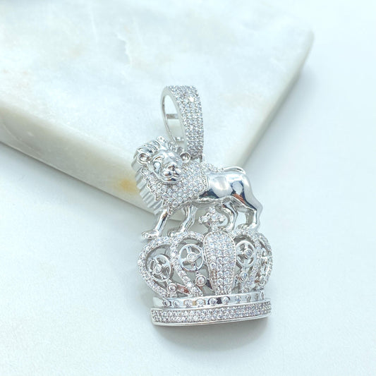 Silver Filled Cubic Zirconia, Pave, The Lion & The Crown Pendant Charms, Hip Hop, Men's Jewelry, Wholesale Jewelry Making Supplies