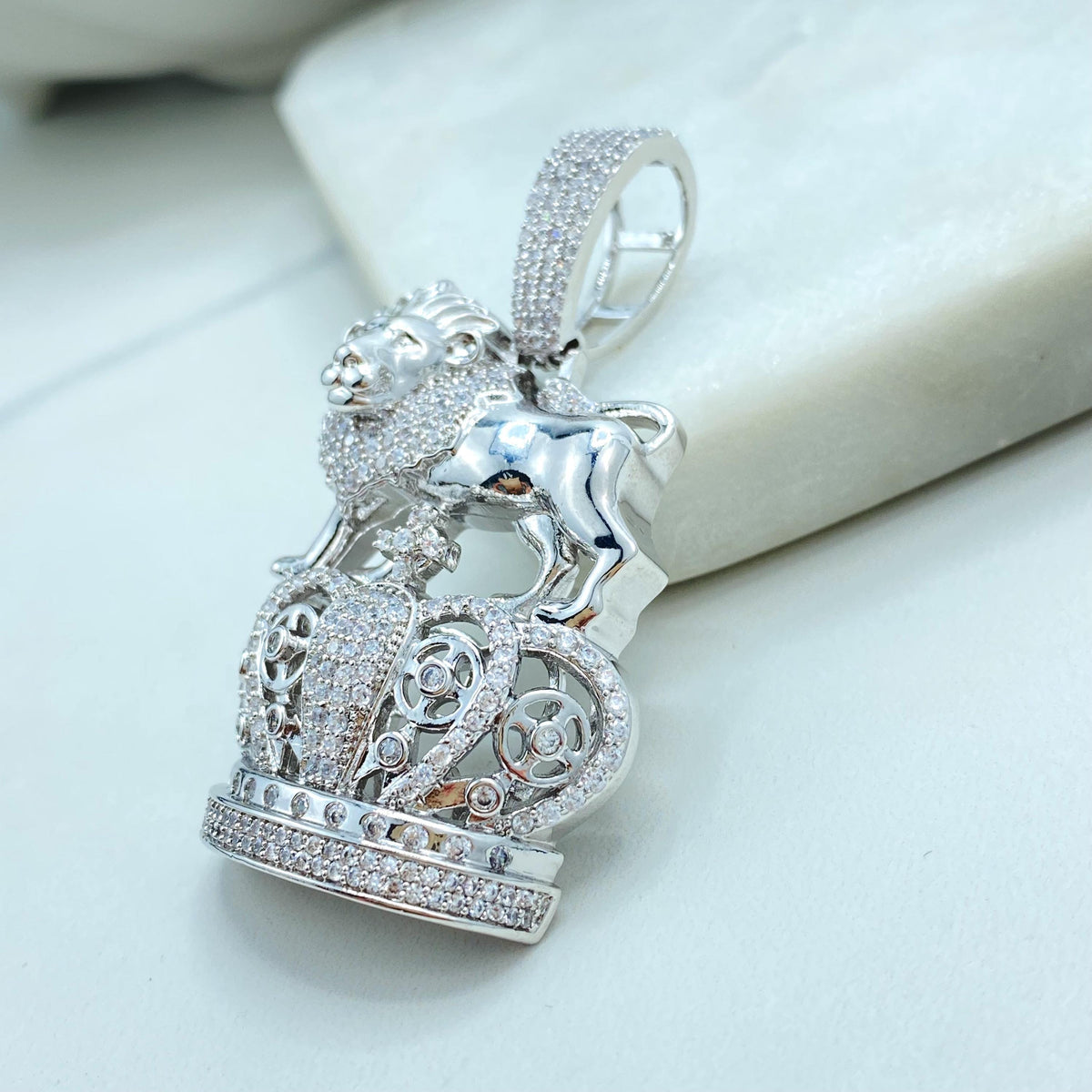 Silver Filled Cubic Zirconia, Pave, The Lion & The Crown Pendant Charms, Hip Hop, Men's Jewelry, Wholesale Jewelry Making Supplies