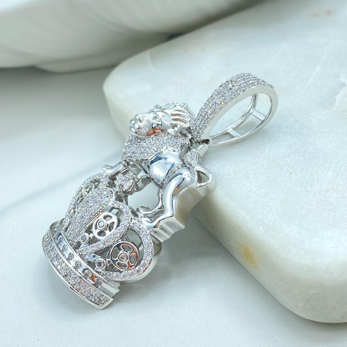 Silver Filled Cubic Zirconia, Pave, The Lion & The Crown Pendant Charms, Hip Hop, Men's Jewelry, Wholesale Jewelry Making Supplies
