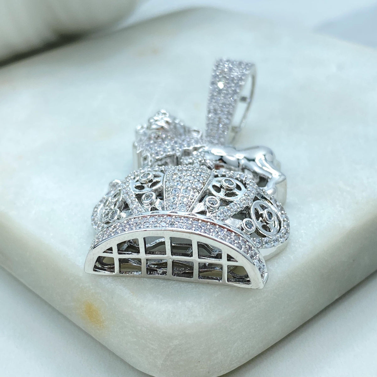 Silver Filled Cubic Zirconia, Pave, The Lion & The Crown Pendant Charms, Hip Hop, Men's Jewelry, Wholesale Jewelry Making Supplies