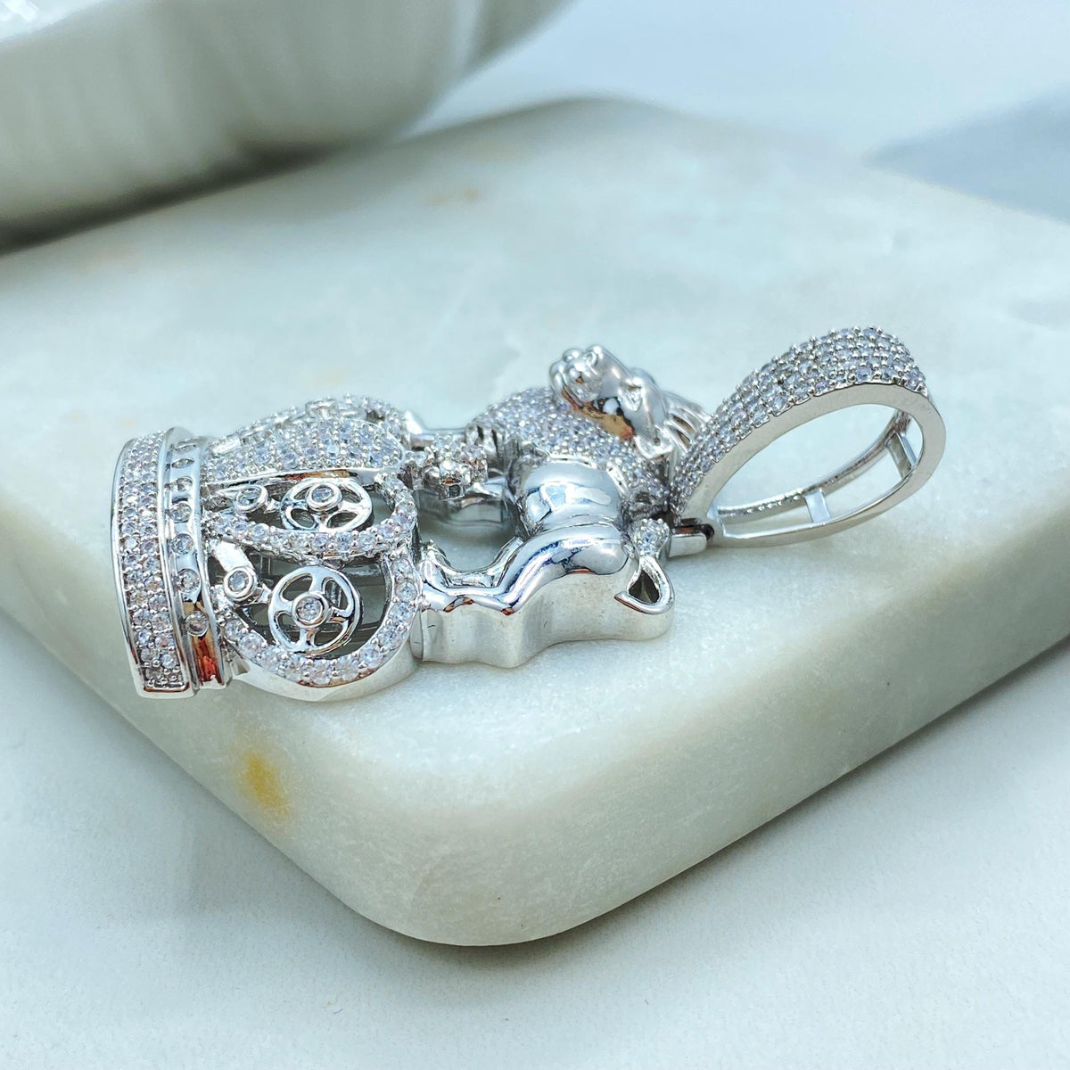 Silver Filled Cubic Zirconia, Pave, The Lion & The Crown Pendant Charms, Hip Hop, Men's Jewelry, Wholesale Jewelry Making Supplies