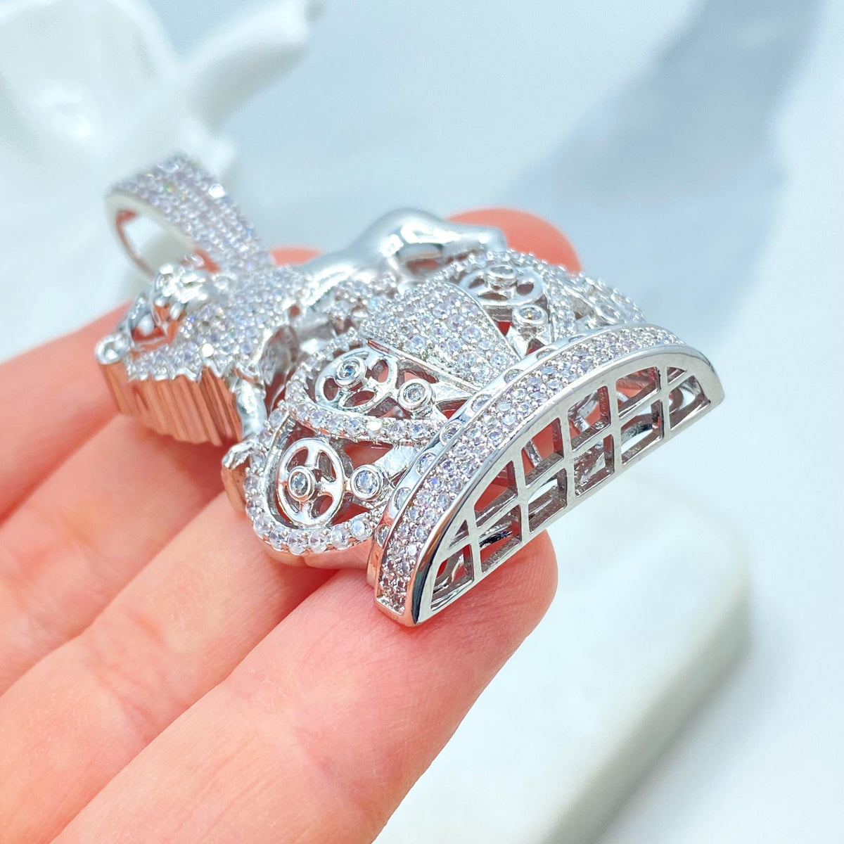 Silver Filled Cubic Zirconia, Pave, The Lion & The Crown Pendant Charms, Hip Hop, Men's Jewelry, Wholesale Jewelry Making Supplies