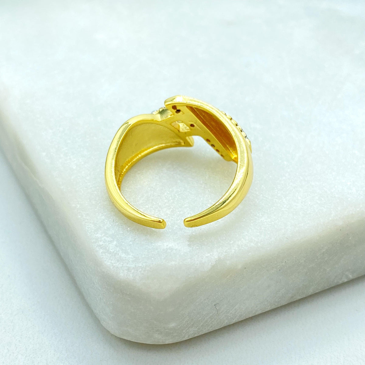 Gold Plated Adjustable Ring, Interlaced CZ Pave Design, Modern Statement Jewelry, Wholesale Jewelry
