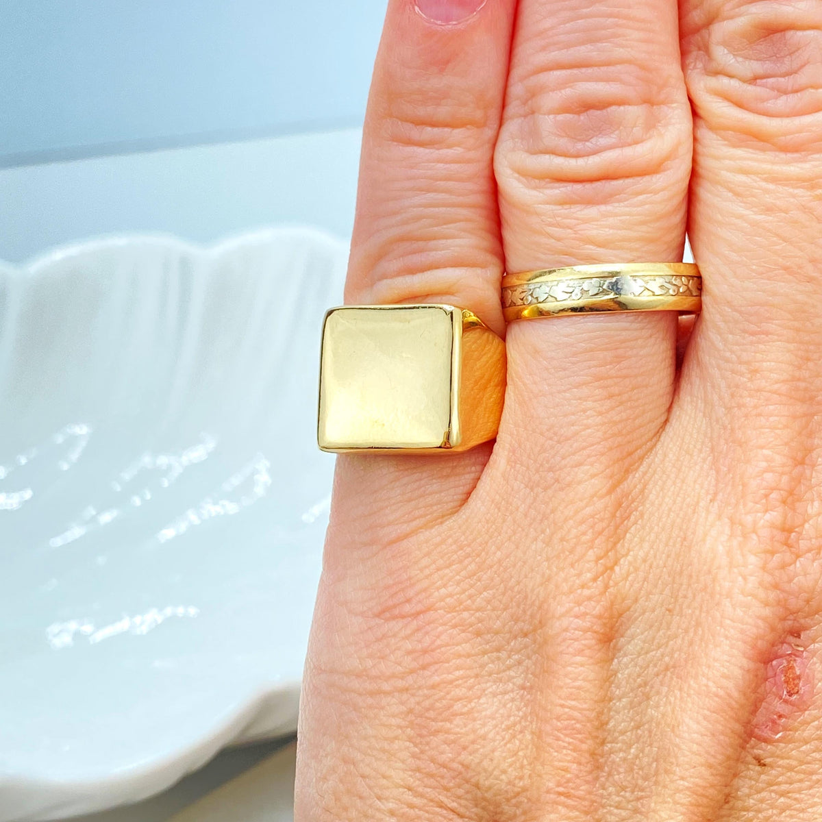 18k Gold Filled Pinky Ring, Square Geometric Design, Minimalist Statement Ring, Wholesale Jewelry