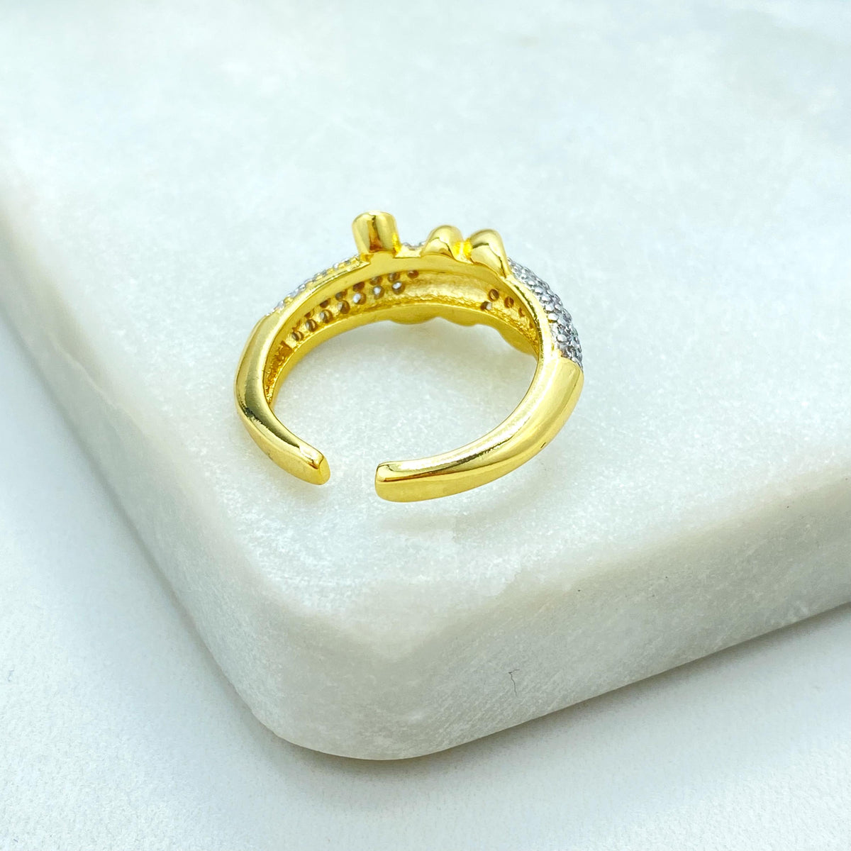 Gold Plated Adjustable Knot Ring, CZ Pave Detailing, Modern Elegant Statement Jewelry, Wholesale Jewelry