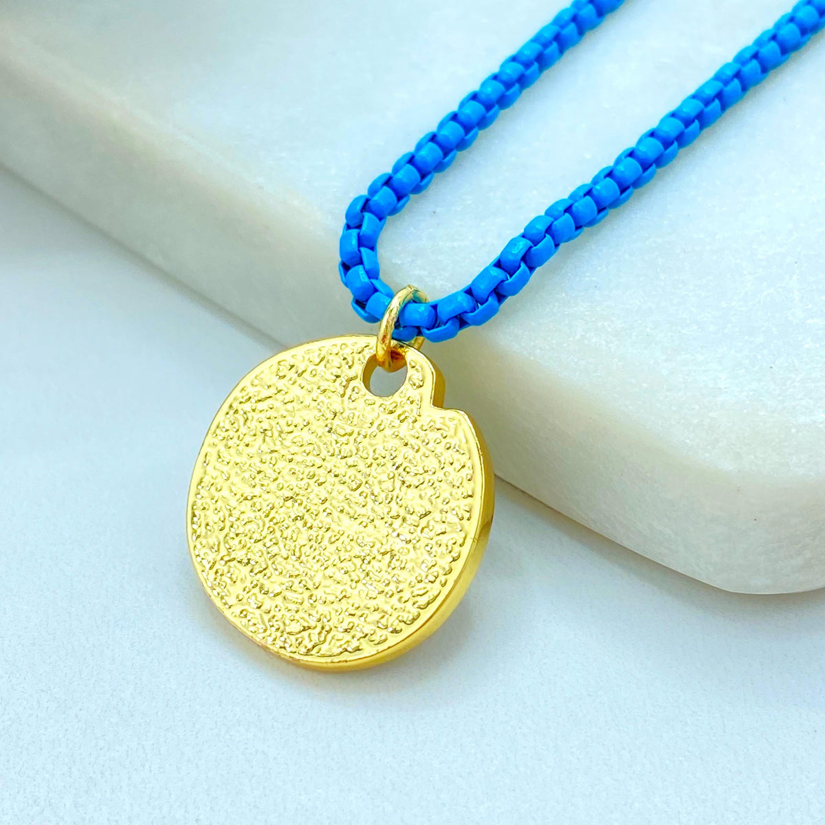 Enamel Box Chain Necklace with Gold Charm, Colorful Pendant Necklace