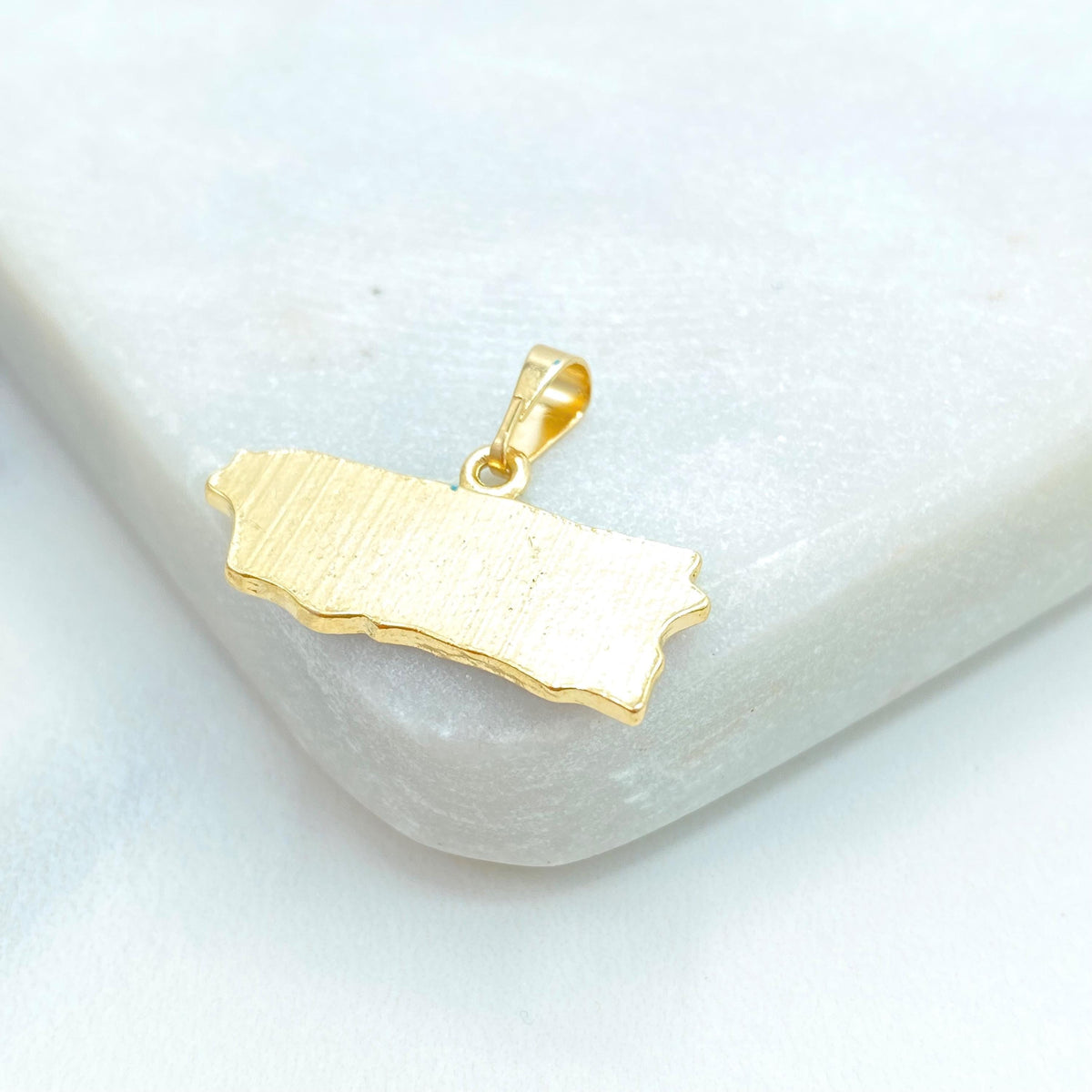 18K Gold Filled Cuba Map Pendant, Enamel Cuban Flag Island Charm