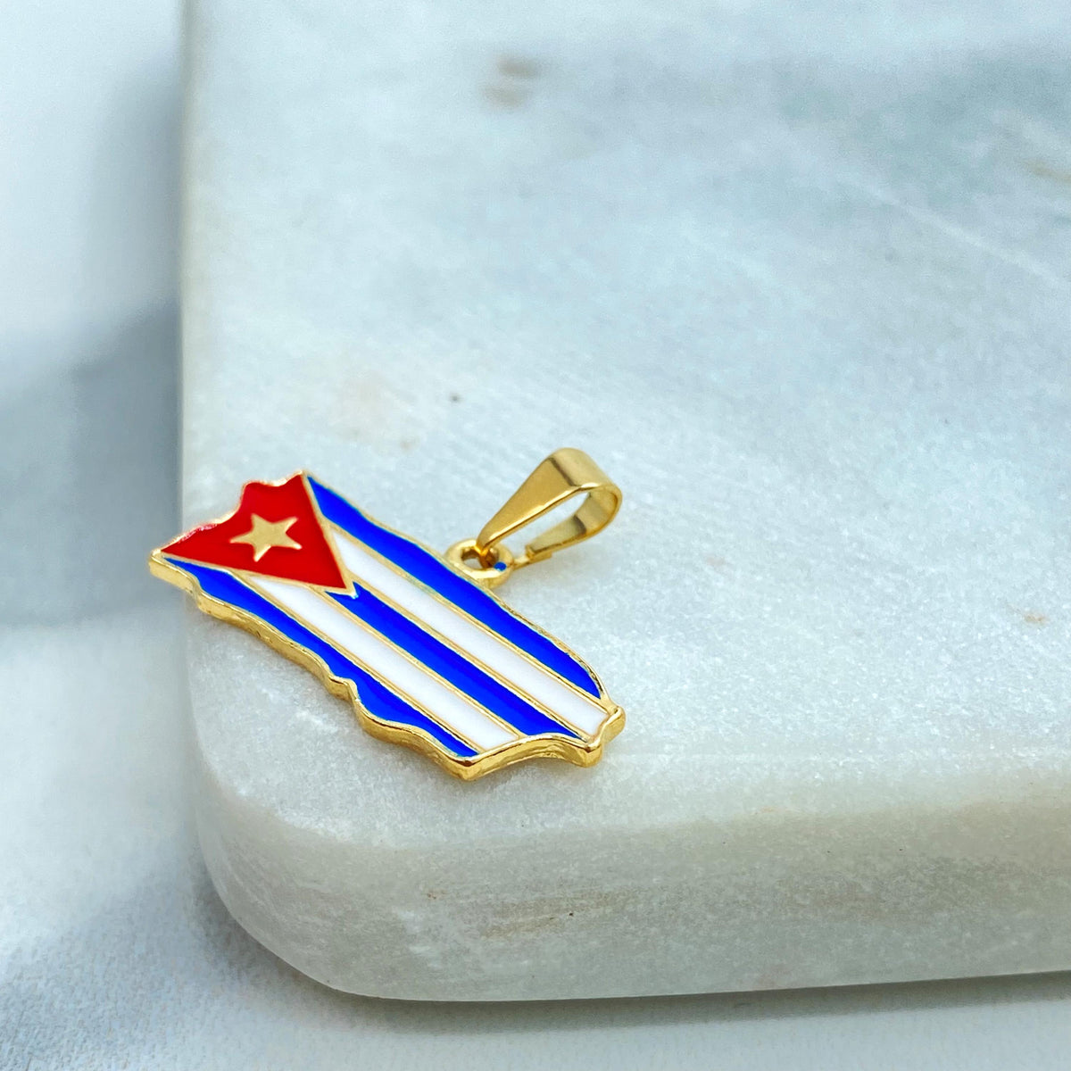 18K Gold Filled Cuba Map Pendant, Enamel Cuban Flag Island Charm