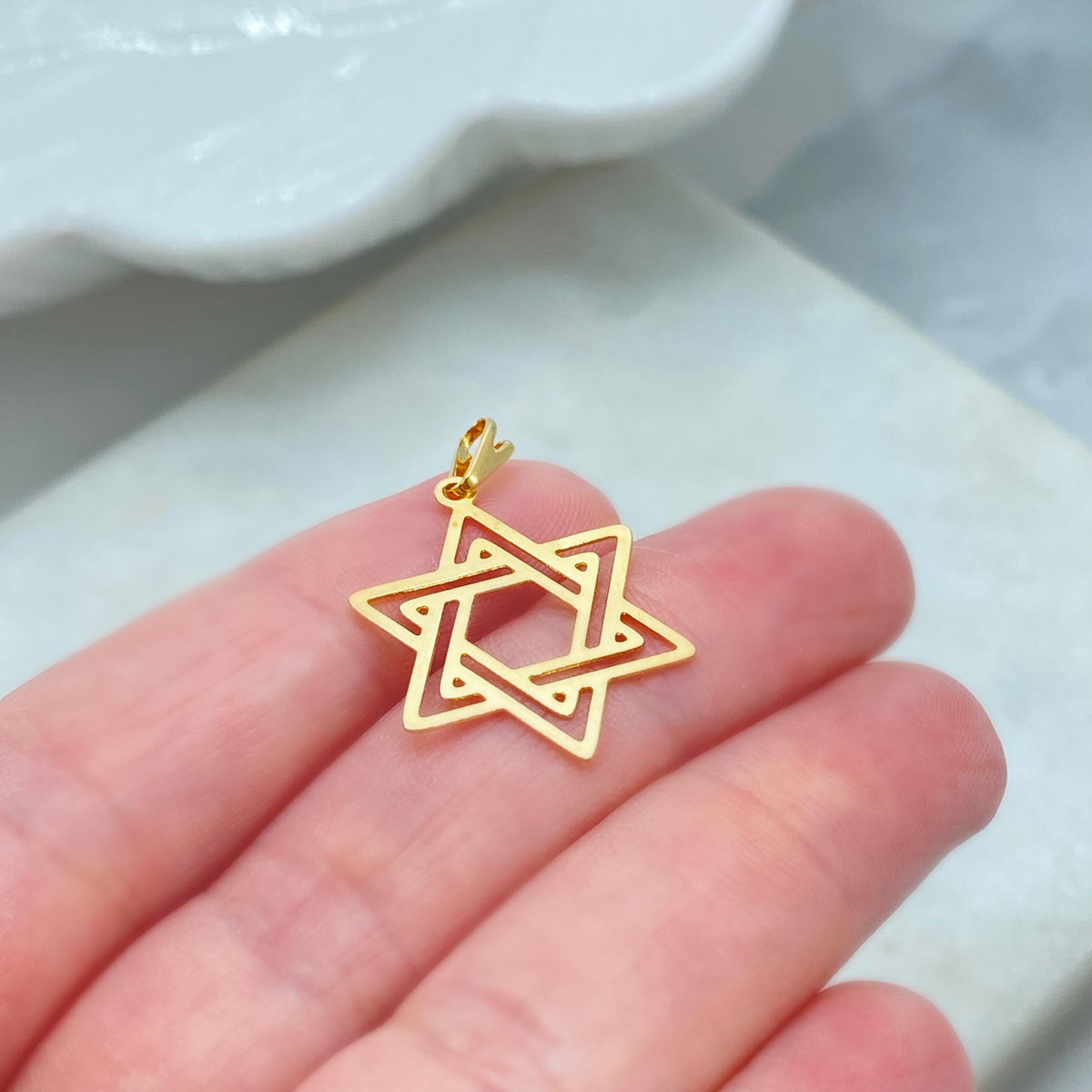 18k Gold Filled Star of David Pendant, Minimal Jewish Necklace Charm