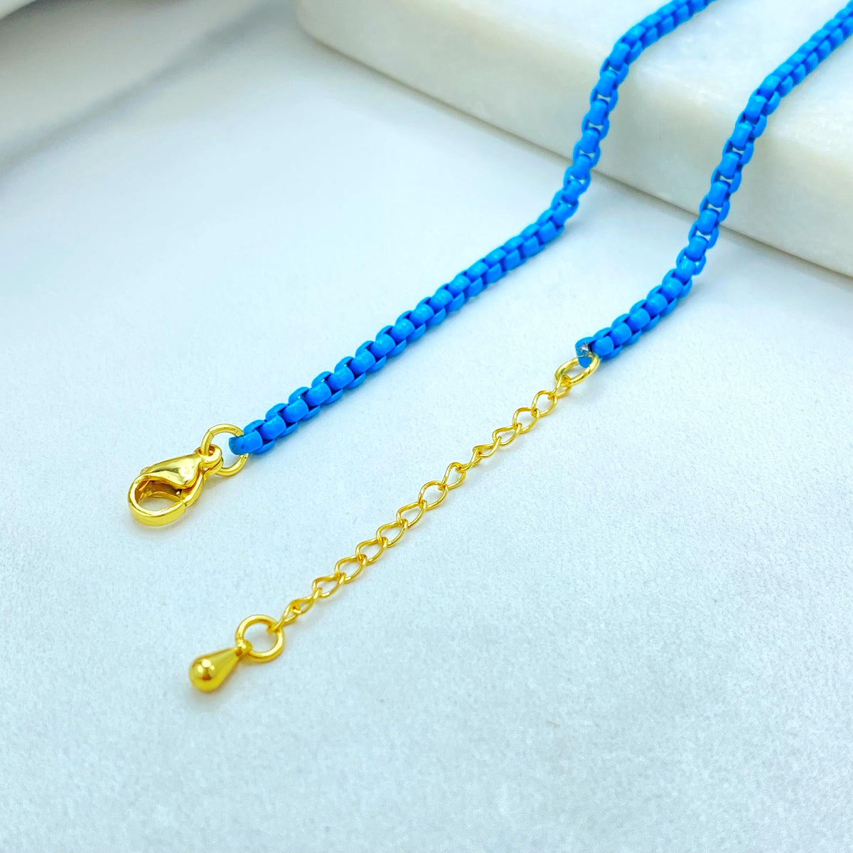 Enamel Box Chain Necklace with Gold Charm, Colorful Pendant Necklace