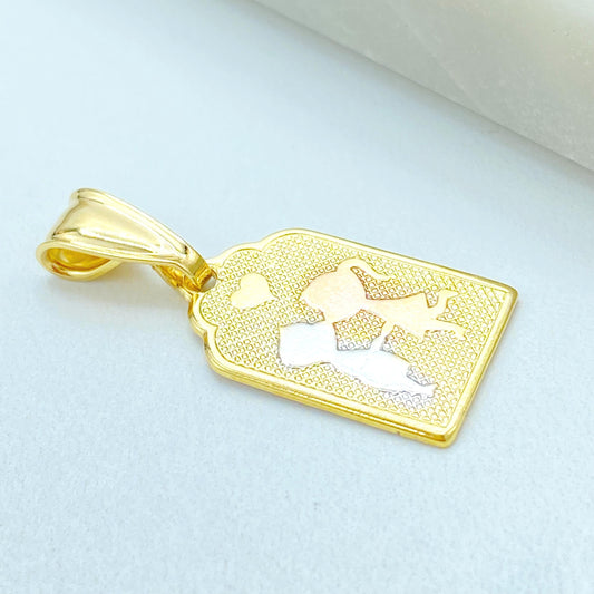 18k Gold Filled Kissing Couple Pendant, Tri Tone Boy and Girl Charm, Small Gold Charm