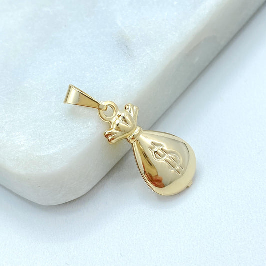 18K Gold Filled Money Bag Pendant, 3D Puffed Dollar Sack Charm