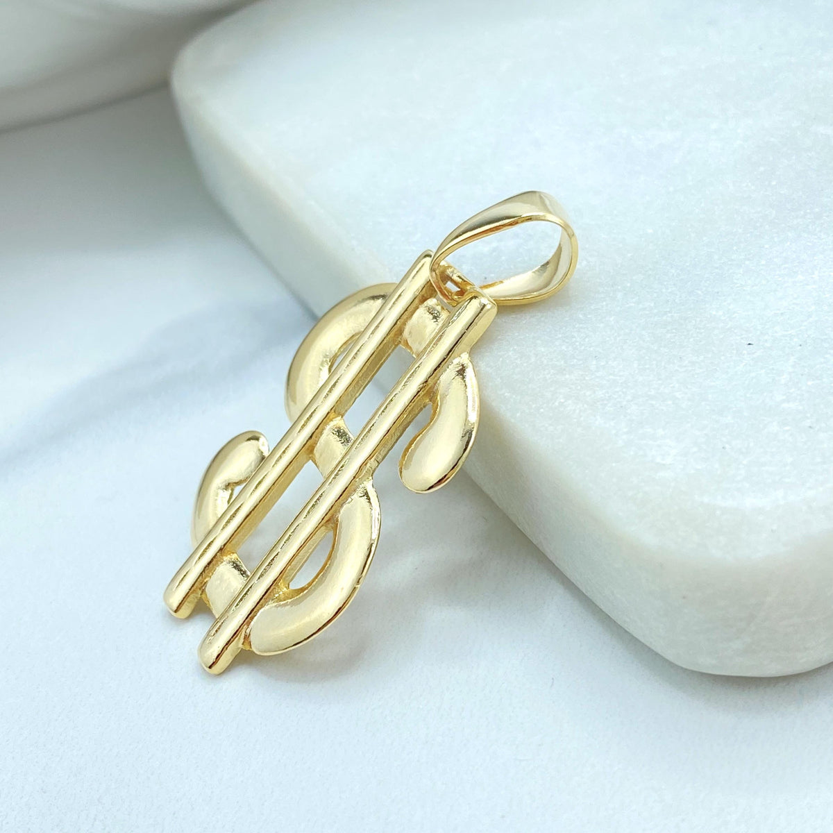 18K Gold Filled Large Dollar Sign Pendant, Polished Money Symbol