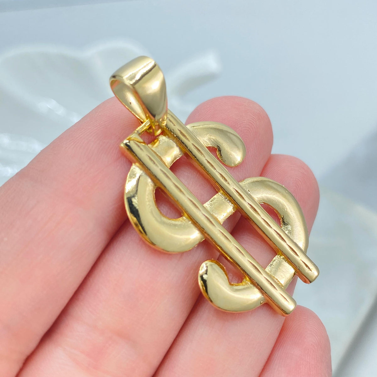 18K Gold Filled Large Dollar Sign Pendant, Polished Money Symbol