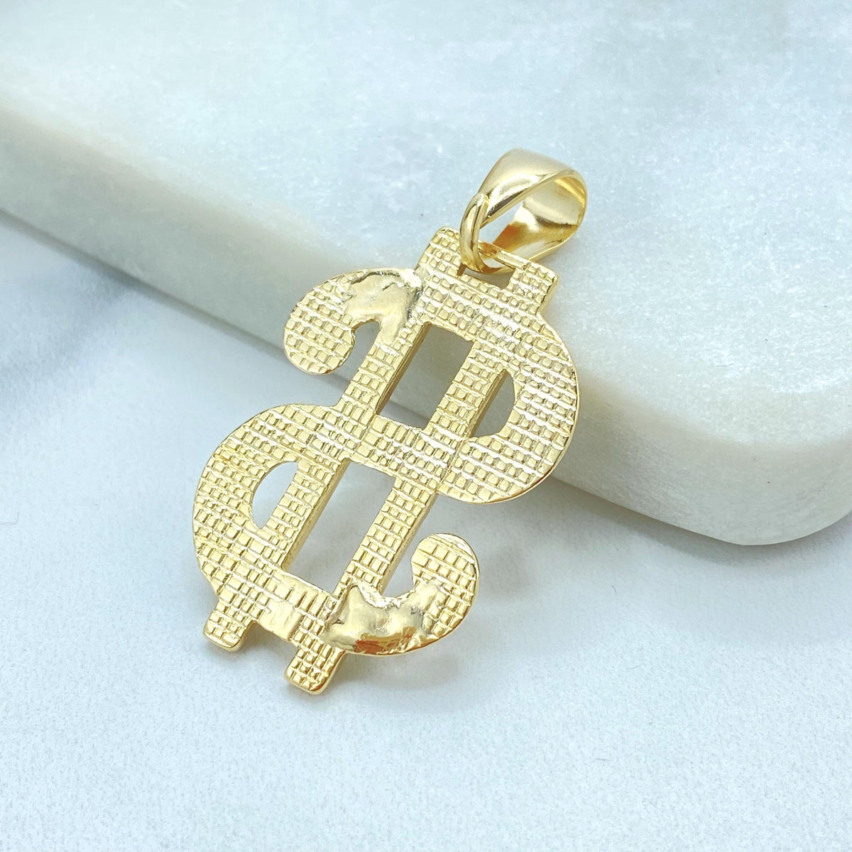 18K Gold Filled Large Dollar Sign Pendant, Polished Money Symbol